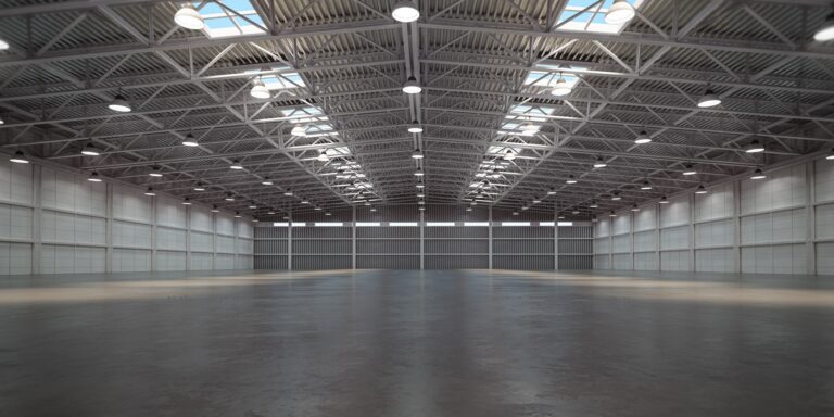 Empty warehouse interior. Storehouse building or storage room.